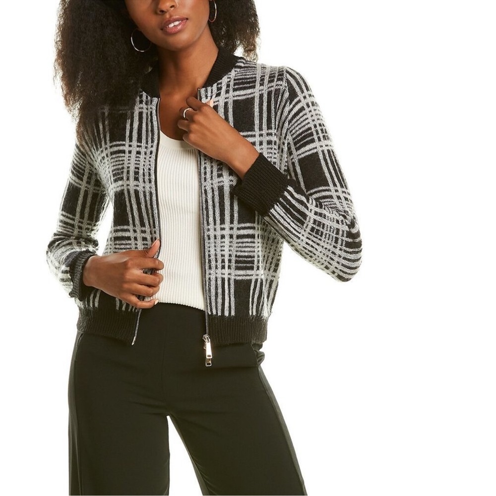 Marella Anselmo Wool & Mohair-Blend Cardigan zip closure black gray Sz L